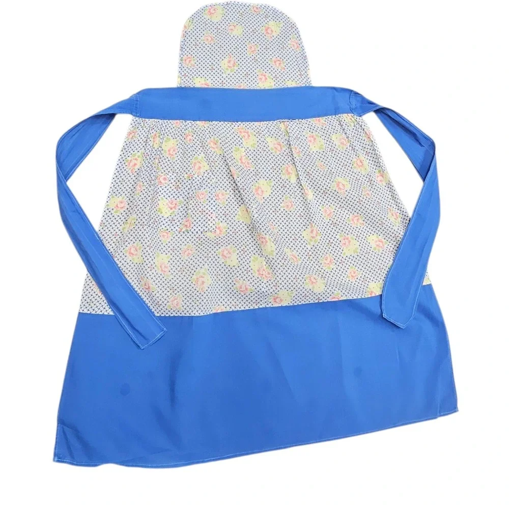 Vintage Blue Floral Apron Cottagecore Kitchen Cooking Baking Retro